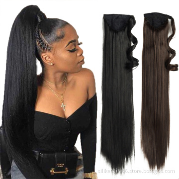 Low Price 24 inch Blonde Black Long Straight Drawstring Ponytail Hairpiece With Hairpins Hair Extensions Synthetic Ponytail